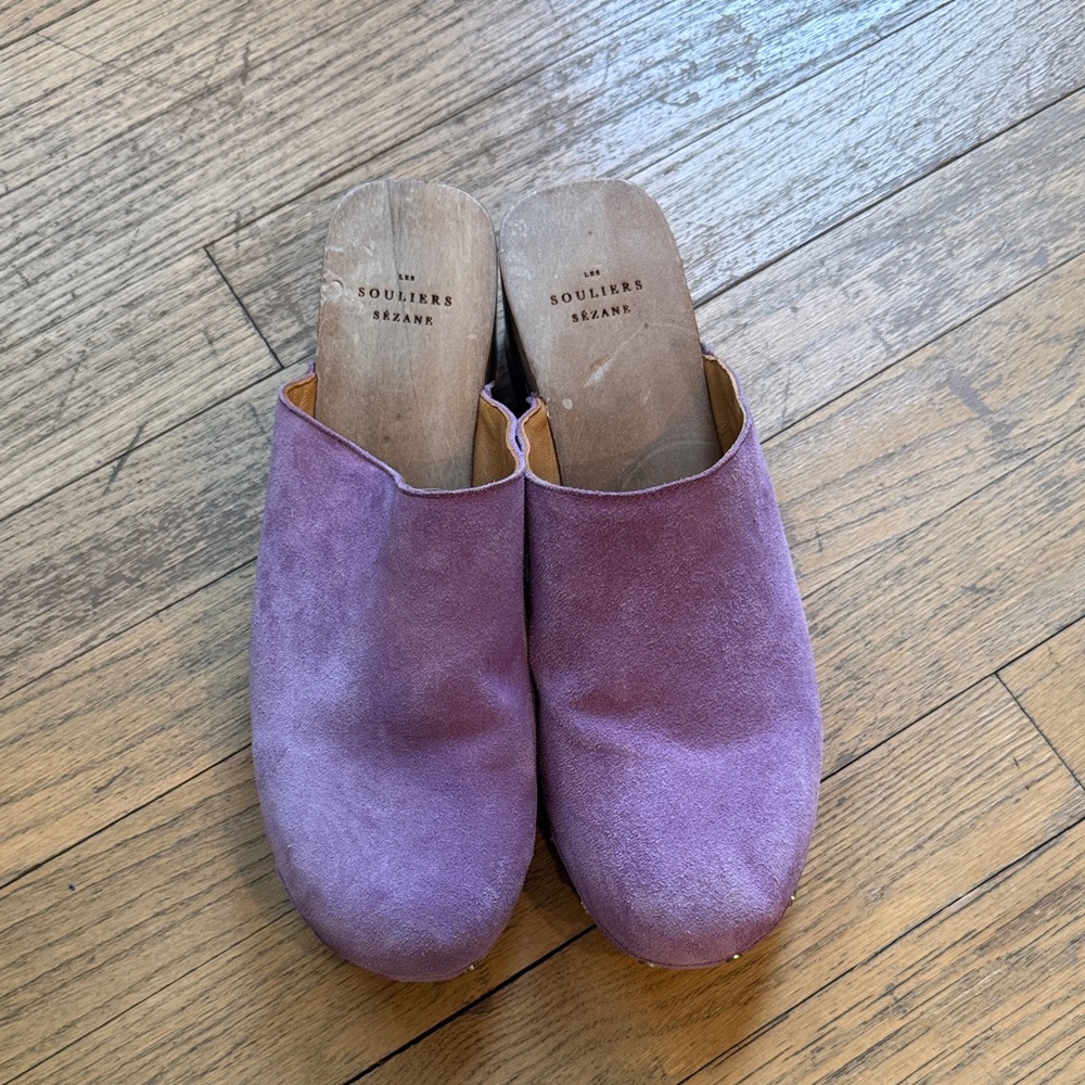 Sezane Tibby Purple Suede clog mules - Picture 2 of 5